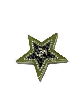 Chanel Brooch CC Logo Khaki Black Multi Star